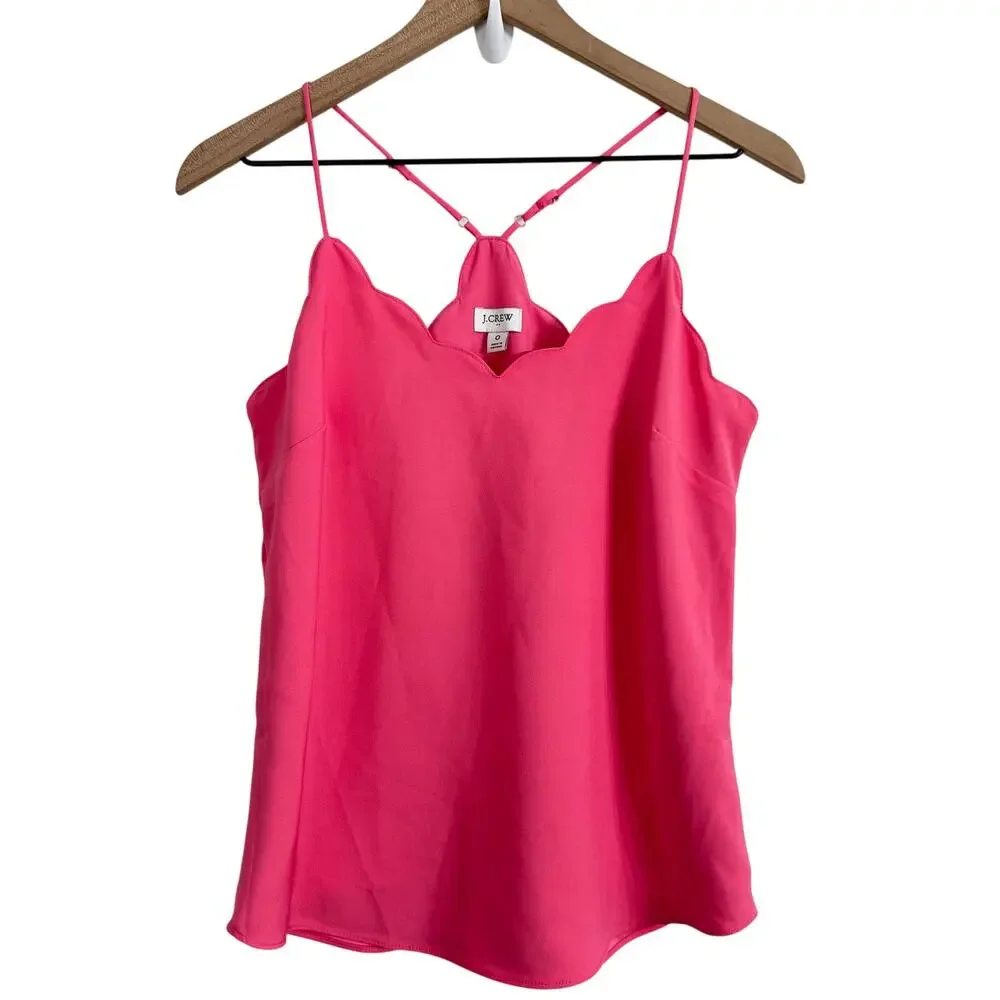 J.Crew Pink Tea Rose Scalloped Crepe Cami Tank Top Size 0
